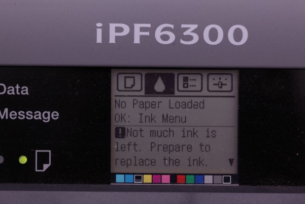 Picture Of Canon 6300 Info Panel Stating Ink Is Low